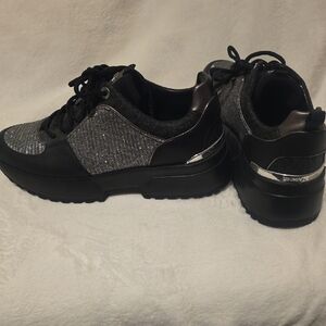 Michael Kors Black and Silver Women's Sneakers Size 8
